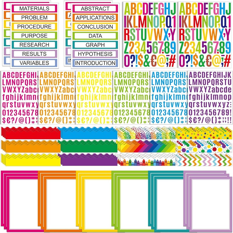 Sinload 92 Pcs Science Fair Board Supplies 60 Trim Scalloped Poster Boards 18 Presentation Subtitles 6 Project Titles 8 Letter Sticker for Classroom Display Boards(Colorful) - Image 1